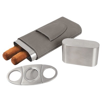 Cigar Gifts - Gray Leatherette Cigar Case with Cutter