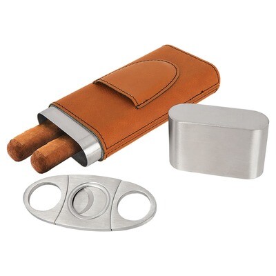 Cigar Gifts - Rawhide Leatherette Cigar Case with Cutter
