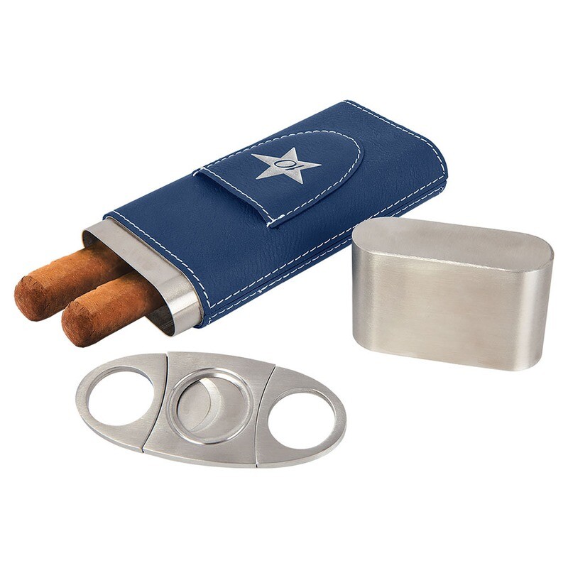 Cigar Gifts - Royal Blue Leatherette Cigar Case with Cutter