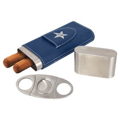 Cigar Gifts - Royal Blue Leatherette Cigar Case with Cutter