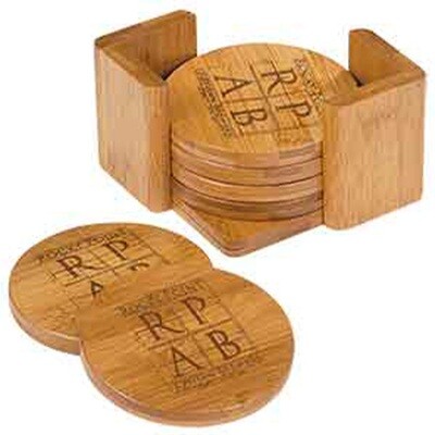 Coasters - Bamboo Round Coaster Set with Holder