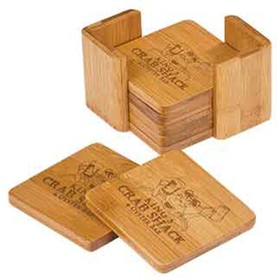 Coasters - Bamboo Square Coaster Set with Holder