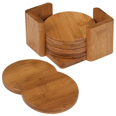 Coasters - Bamboo Round Coaster Set with Holder Coasters - Bamboo Round Coaster Set with Holder