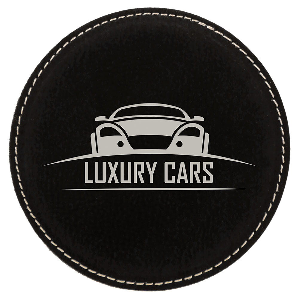 Coasters - Black with Silver Round Leatherette Coaster Set