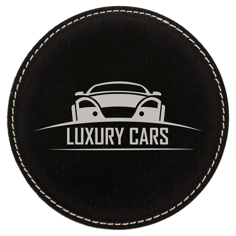 Coasters - Black with Silver Round Leatherette Coaster Set