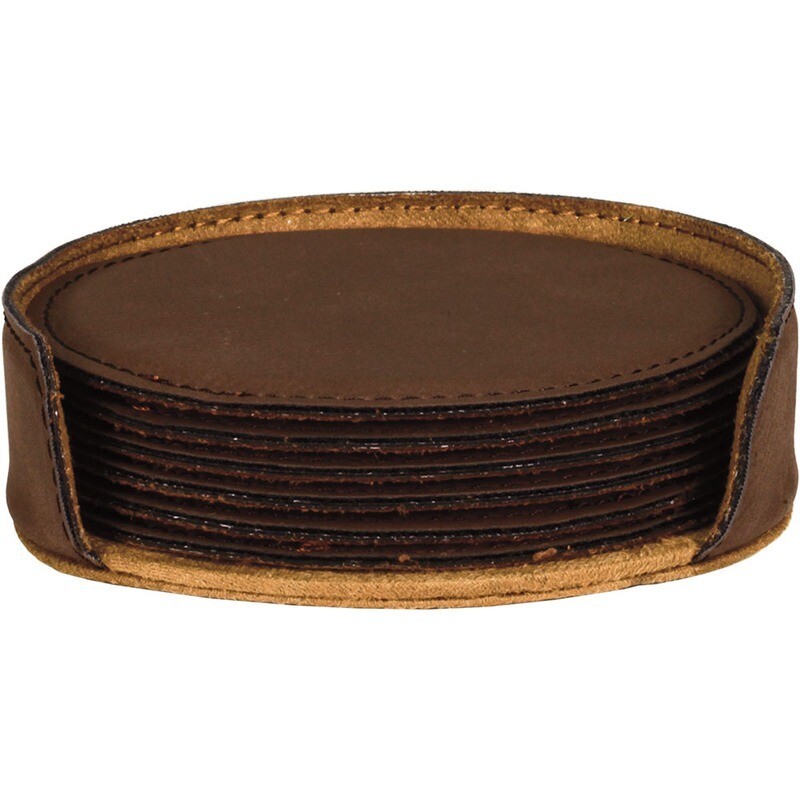 Coasters - Dark Brown Round Leatherette Coaster Set