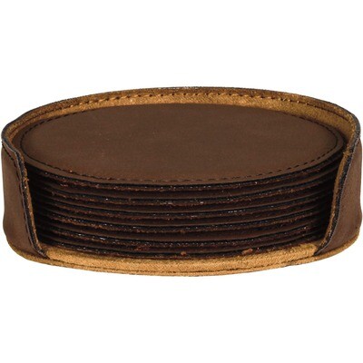 Coasters - Dark Brown Round Leatherette Coaster Set