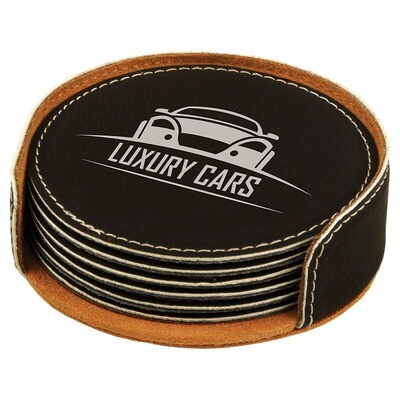Coasters - Black with Silver Round Leatherette Coaster Set