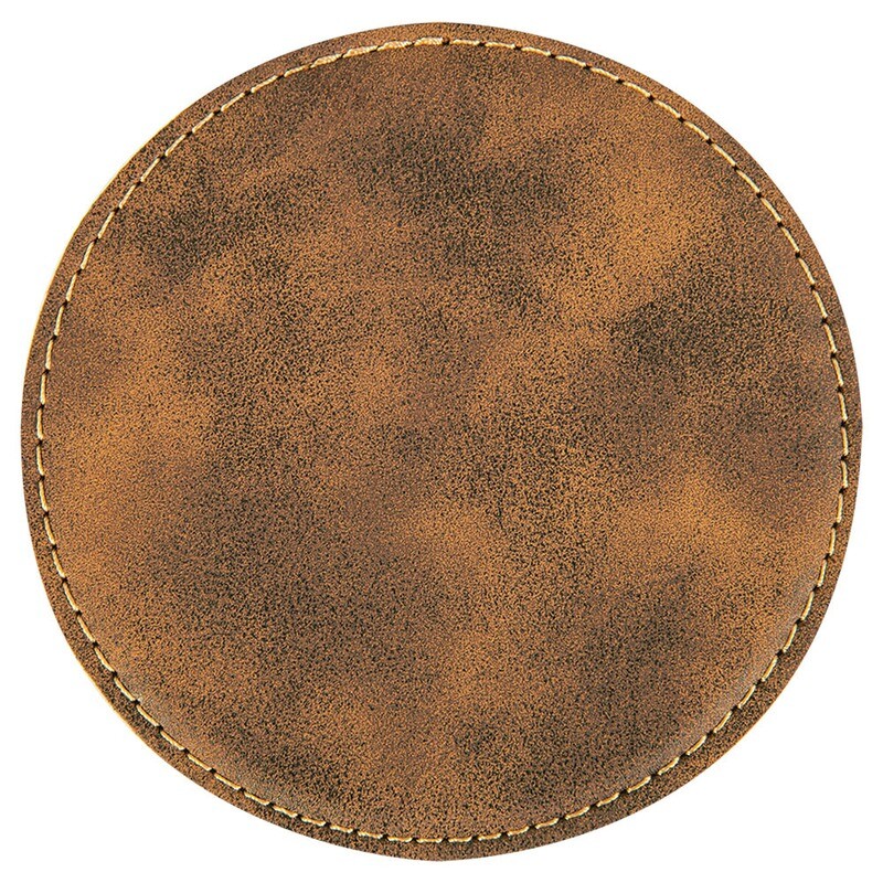Coasters - Rustic Brown with Gold Round Leatherette Coaster Set