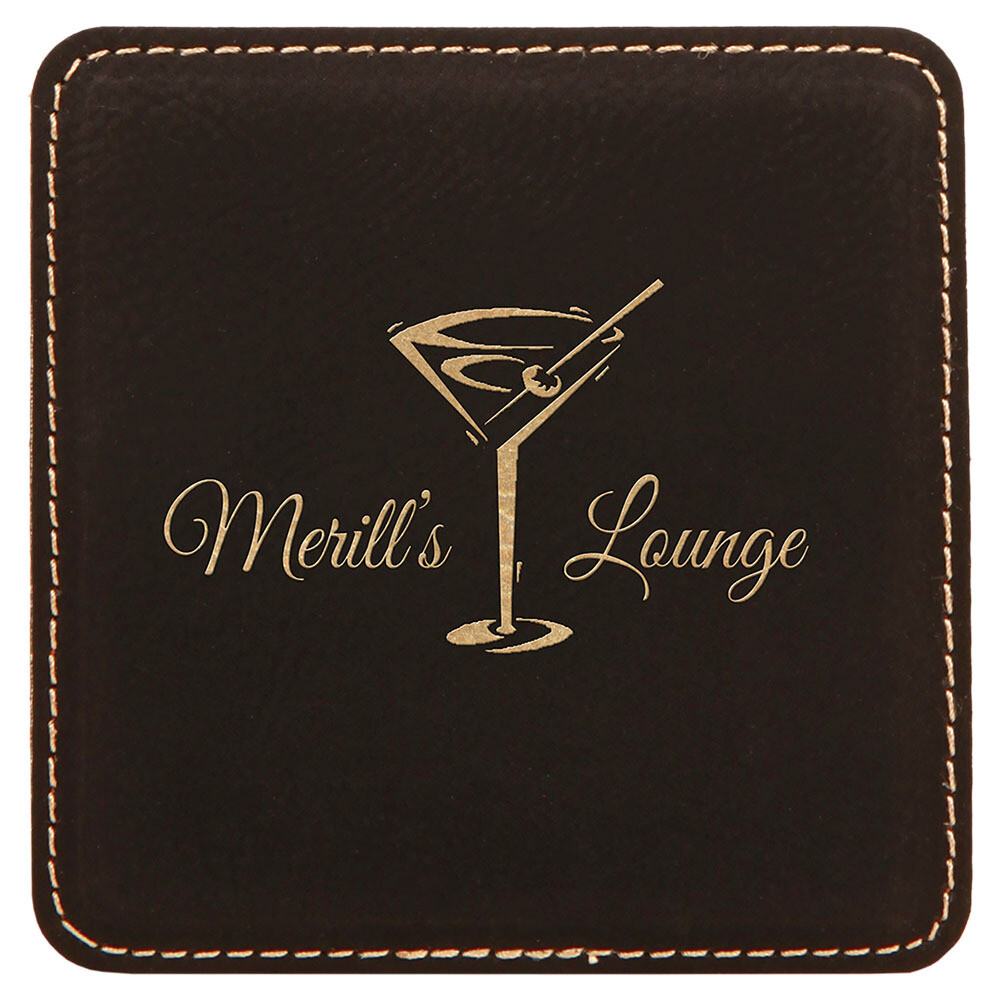 Coasters - Black with Gold Square Leatherette Coaster Set