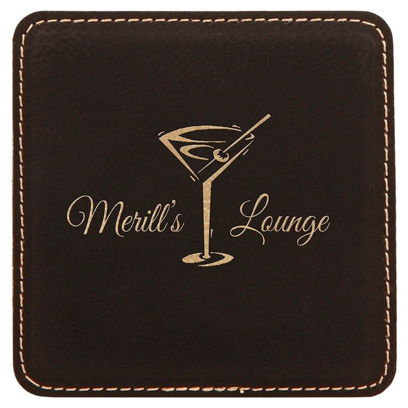 Coasters - Black with Gold Square Leatherette Coaster Set