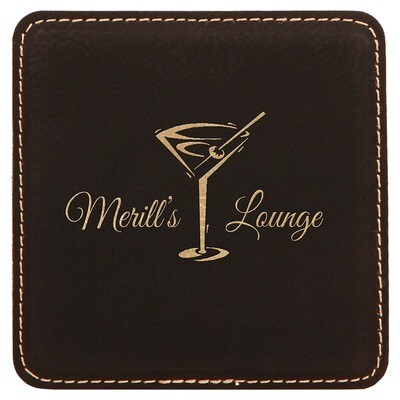 Coasters - Black with Gold Square Leatherette Coaster Set