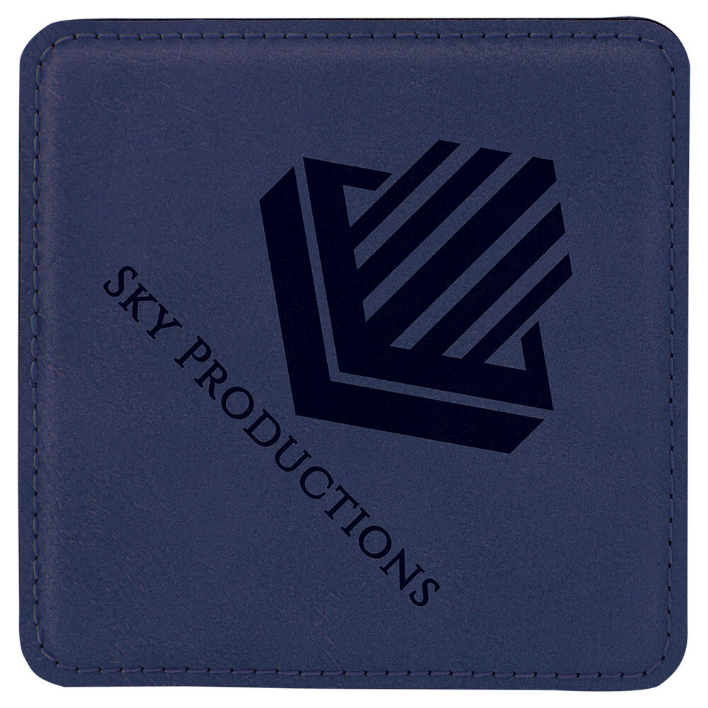 Coasters - Navy Blue with Black Square Leatherette Coaster Set