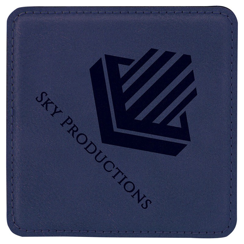 Coasters - Navy Blue with Black Square Leatherette Coaster Set