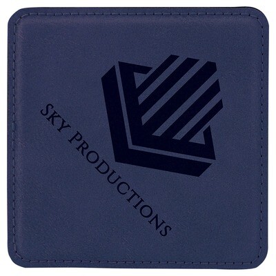 Coasters - Navy Blue with Black Square Leatherette Coaster Set