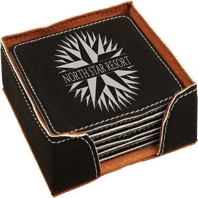 Coasters - Black with Silver Square Leatherette Coaster Set