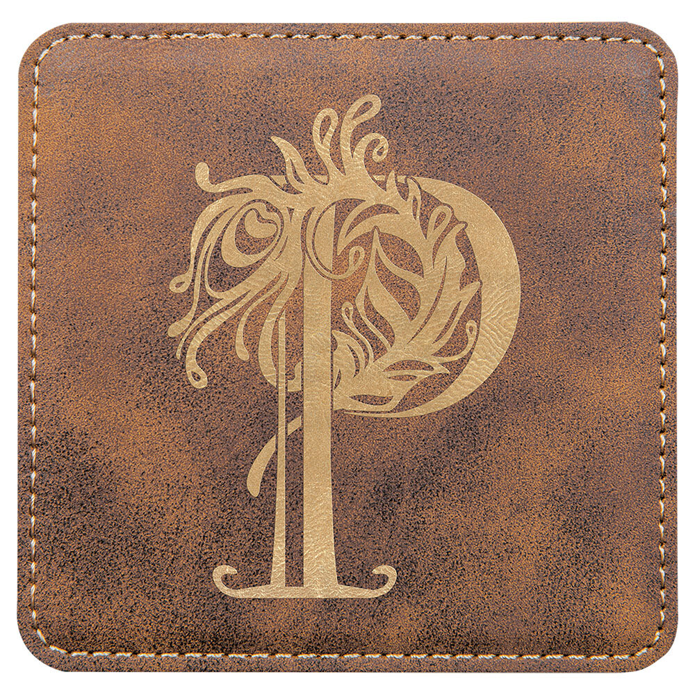 Coasters - Rustic Brown with Gold Square Leatherette Coaster Set