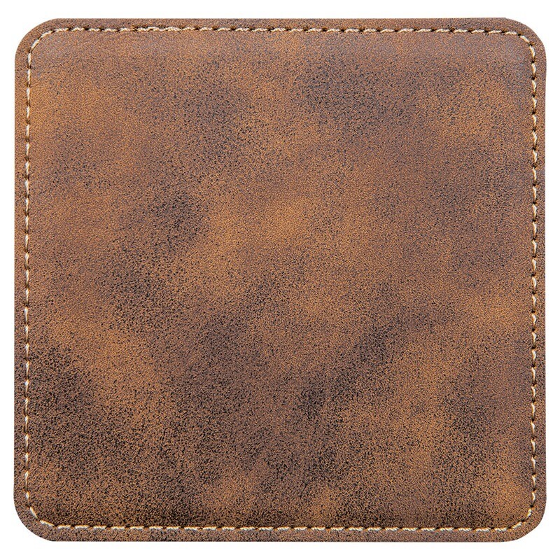 Coasters - Rustic Brown with Gold Square Leatherette Coaster Set
