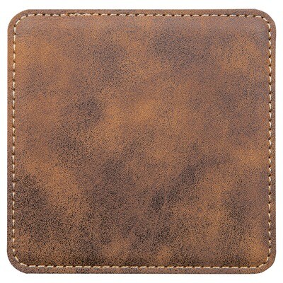 Coasters - Rustic Brown with Gold Square Leatherette Coaster Set