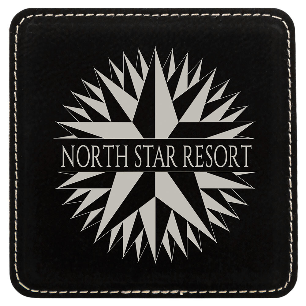 Coasters - Black with Silver Square Leatherette Coaster Set