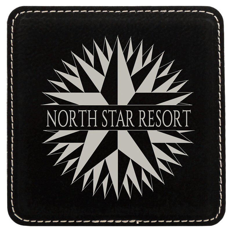 Coasters - Black with Silver Square Leatherette Coaster Set