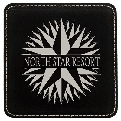 Coasters - Black with Silver Square Leatherette Coaster Set