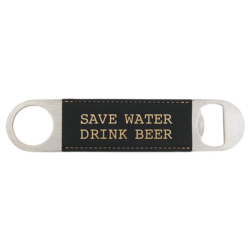 Hand Held Bottle Opener - Black with Gold Leatherette
