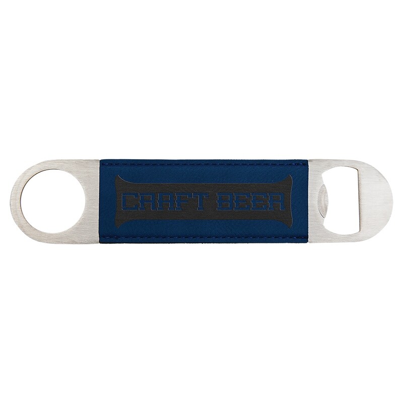 Hand Held Bottle Opener - Navy Blue with Black Leatherette
