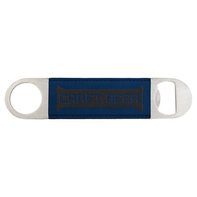 Hand Held Bottle Opener - Navy Blue with Black Leatherette
