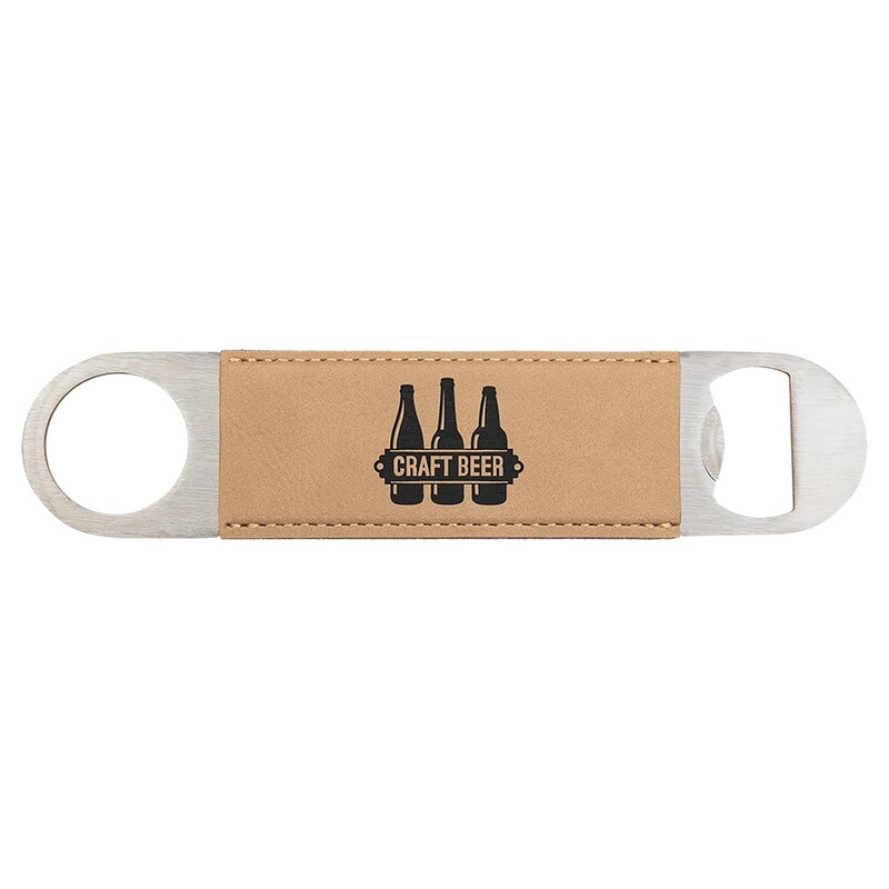 Hand Held Bottle Opener - Light Brown Leatherette