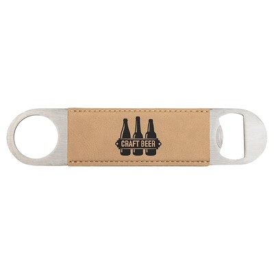 Hand Held Bottle Opener - Light Brown Leatherette
