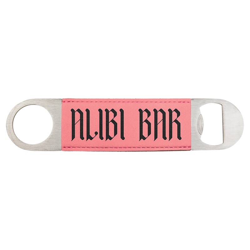 Hand Held Bottle Opener - Pink Leatherette