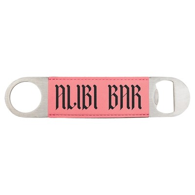Hand Held Bottle Opener - Pink Leatherette