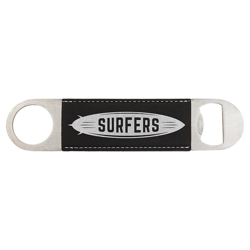Hand Held Bottle Opener - Black with Silver Leatherette