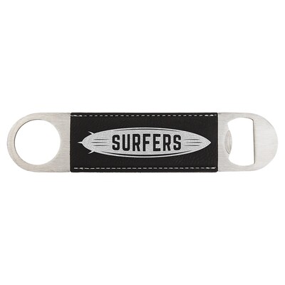 Hand Held Bottle Opener - Black with Silver Leatherette