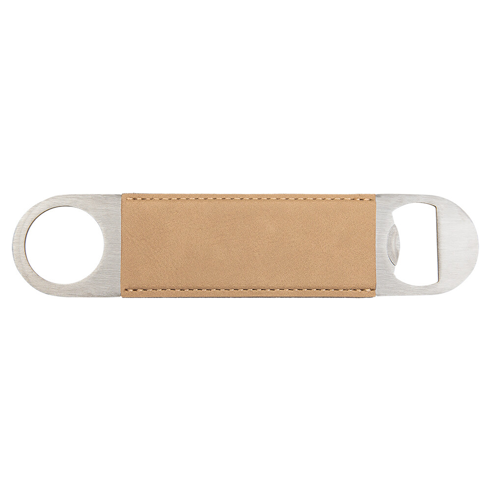 Hand Held Bottle Opener - Light Brown Leatherette