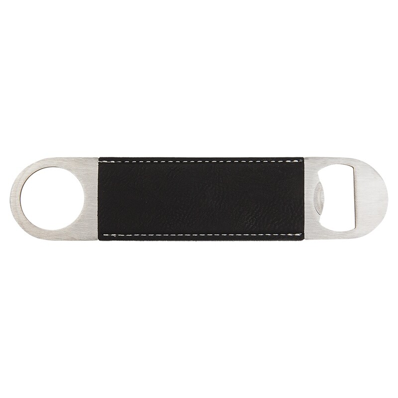 Hand Held Bottle Opener - Black with Silver Leatherette