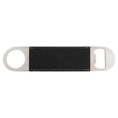 Hand Held Bottle Opener - Black with Silver Leatherette