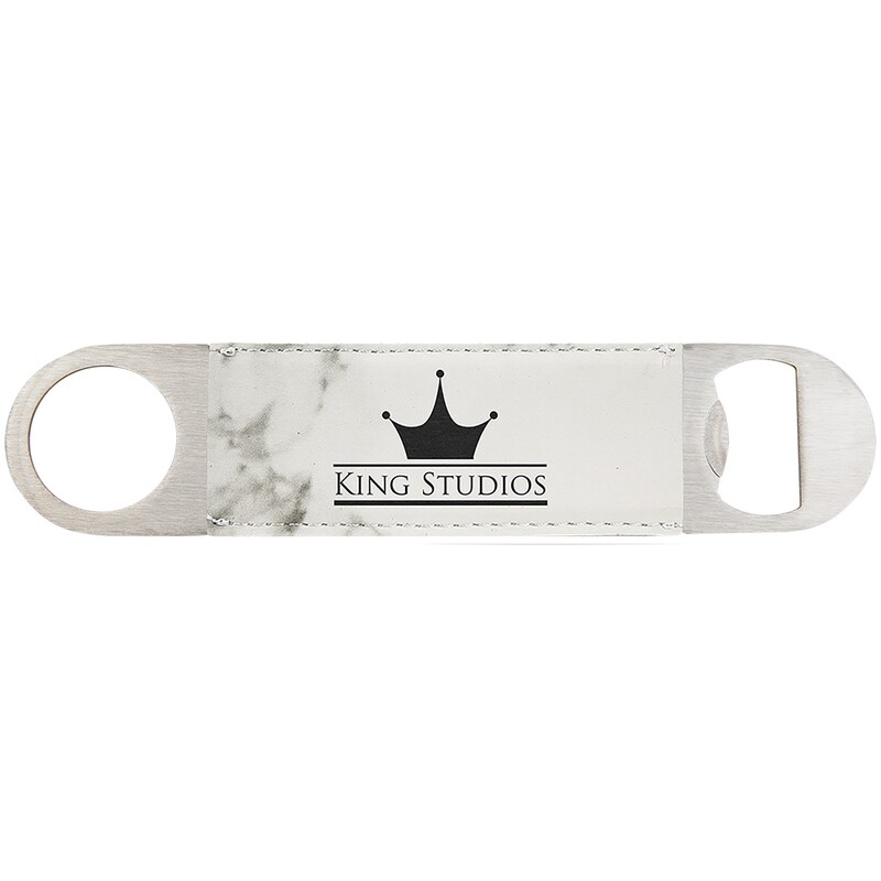 Hand Held Bottle Opener - White Marble Leatherette