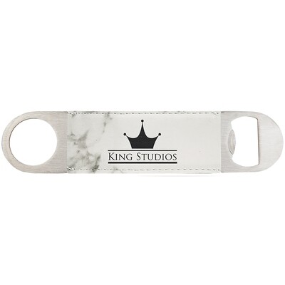 Hand Held Bottle Opener - White Marble Leatherette
