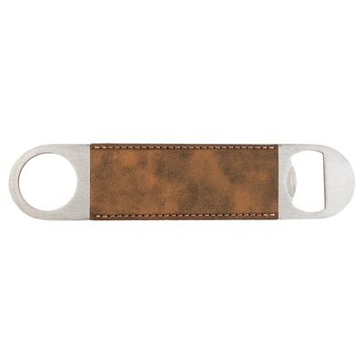 Hand Held Bottle Opener - Rustic Brown with Gold Leatherette