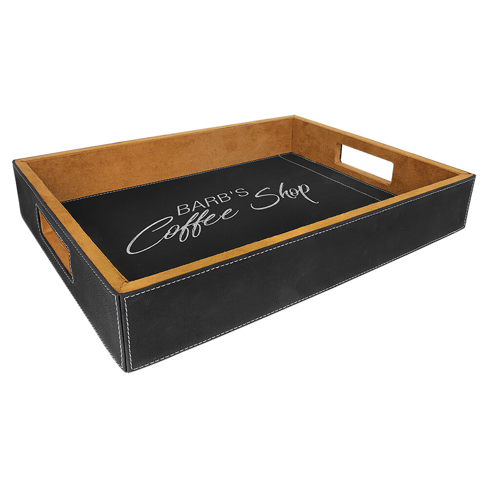 Serving Trays - Black with Silver Leatherette Serving Tray