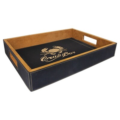 Serving Trays - Black with Gold Leatherette Serving Tray
