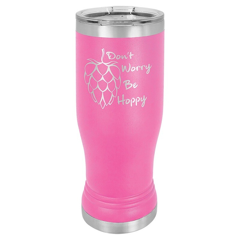 Beverage Tumblers - 14oz Pink Pilsner Tumbler with Lid