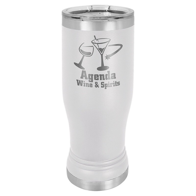 Beverage Tumblers - 14oz White Pilsner Tumbler with Lid