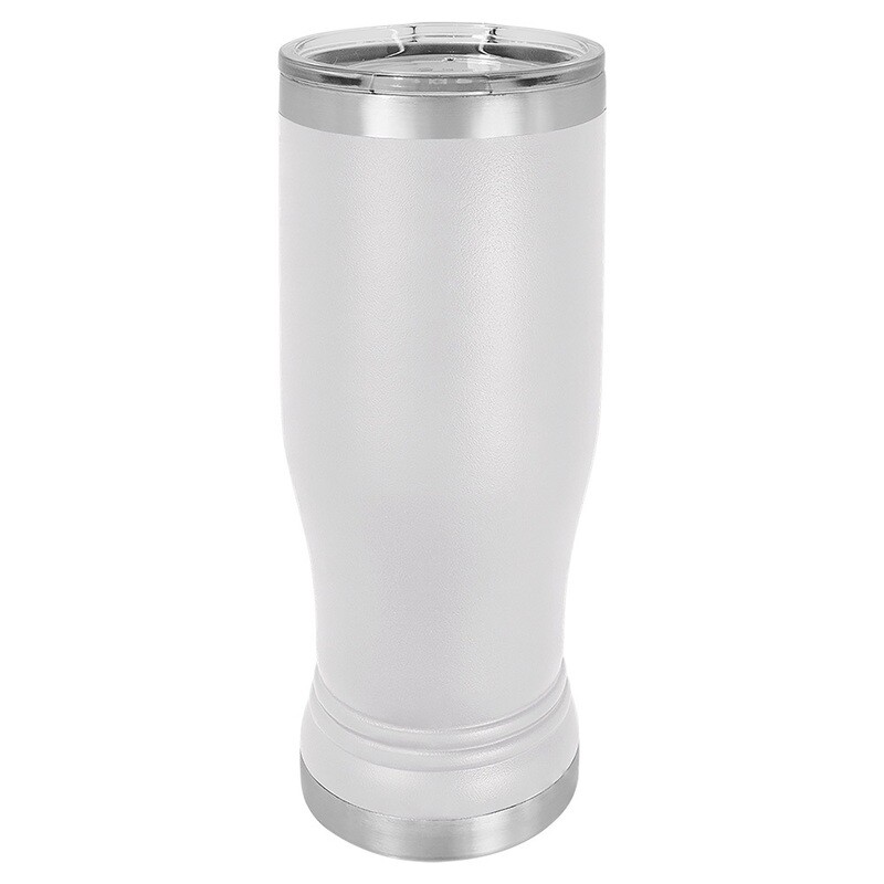 Beverage Tumblers - 14oz White Pilsner Tumbler with Lid