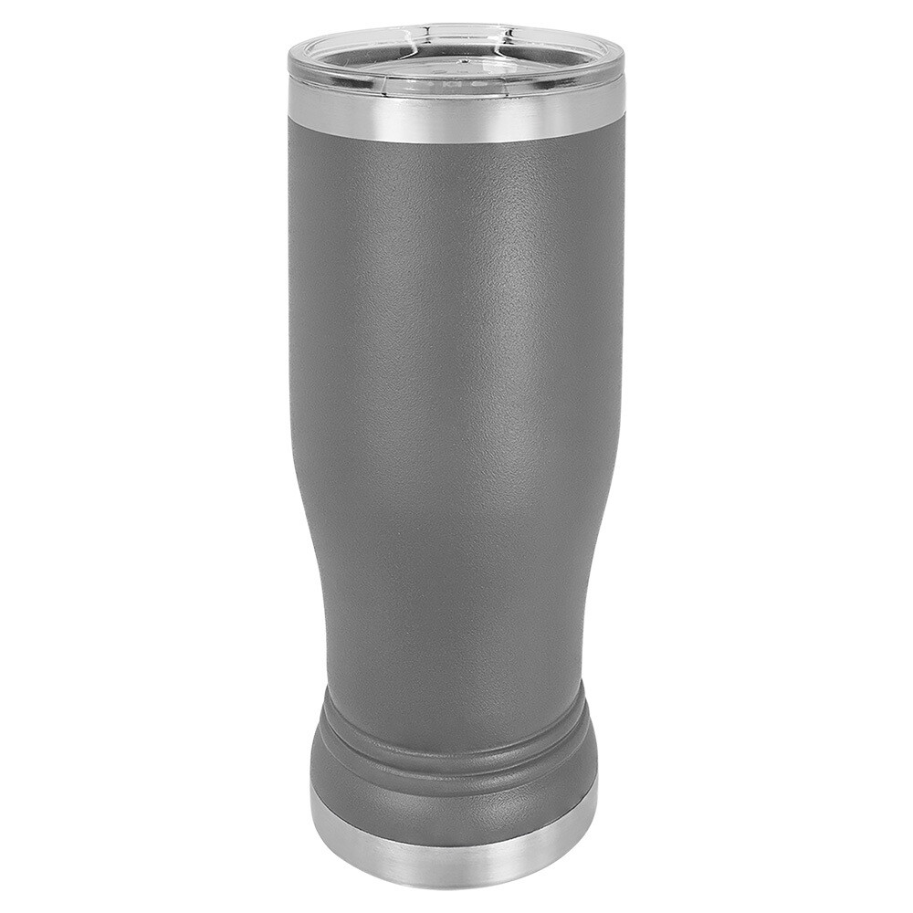 Beverage Tumblers - 14oz Gray Pilsner Tumbler with Lid