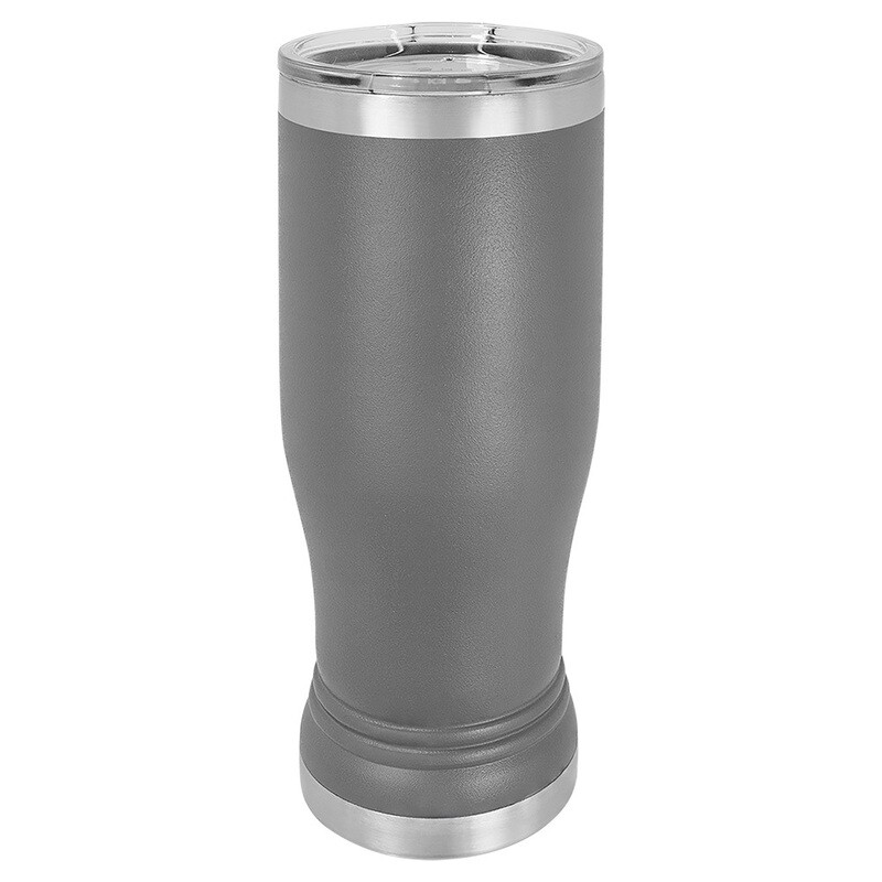 Beverage Tumblers - 14oz Gray Pilsner Tumbler with Lid