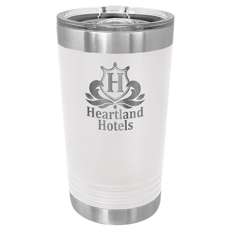 Beverage Tumblers - 16oz White Pint Tumbler with Sliding Lid