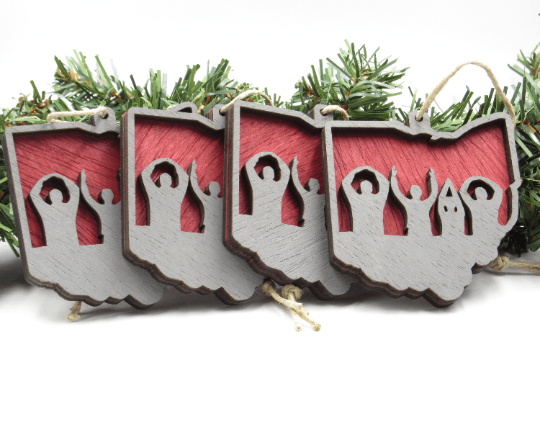 Ohio State O-H-I-O Wooden Rustic Christmas Ornament (Set of 4)